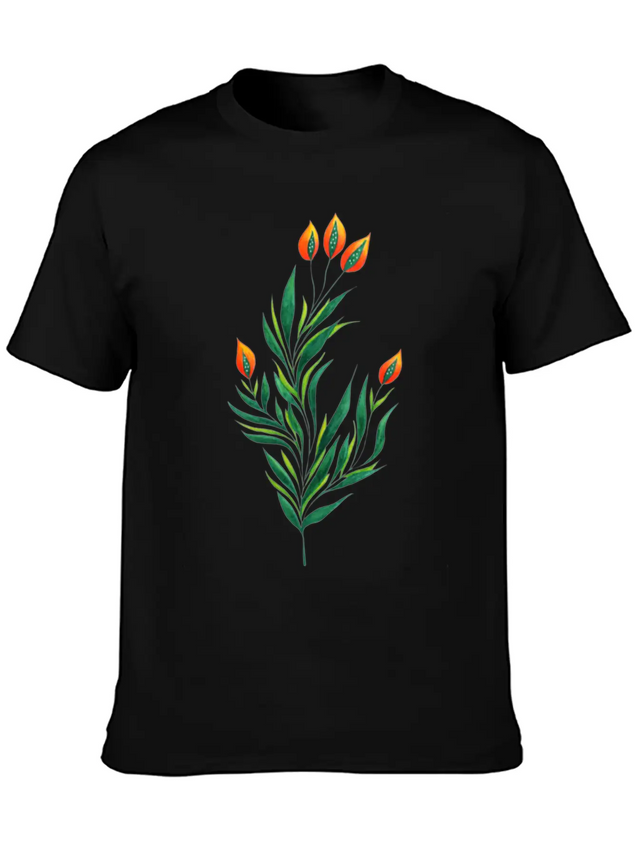 Green Plant With Orange Buds Kids Clothes Lightweight Cotton T-Shirt – Daily Comfort Graphic Shirt