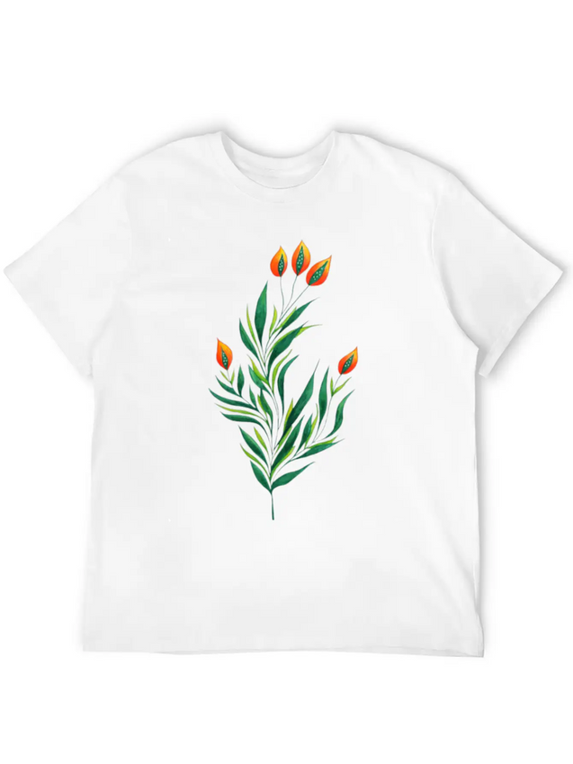 Green Plant With Orange Buds Kids Clothes Lightweight Cotton T-Shirt – Daily Comfort Graphic Shirt