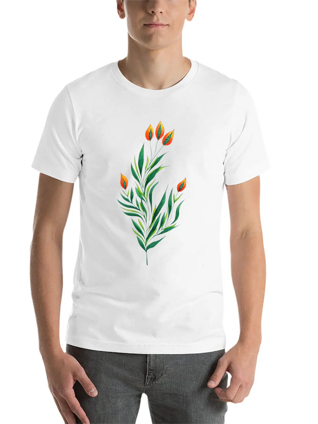 Green Plant With Orange Buds Kids Clothes Lightweight Cotton T-Shirt – Daily Comfort Graphic Shirt
