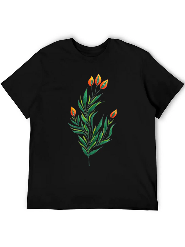 Green Plant With Orange Buds Kids Clothes Lightweight Cotton T-Shirt – Daily Comfort Graphic Shirt