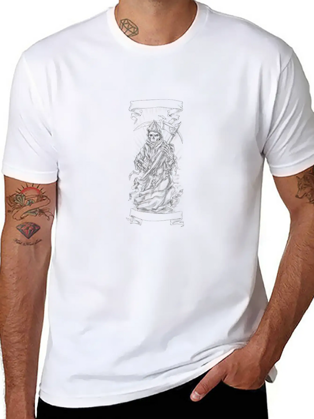 Grim Reaper Scythe Ribbon Tattoo Lightweight Cotton T-Shirt – Daily Comfort Graphic Shirt