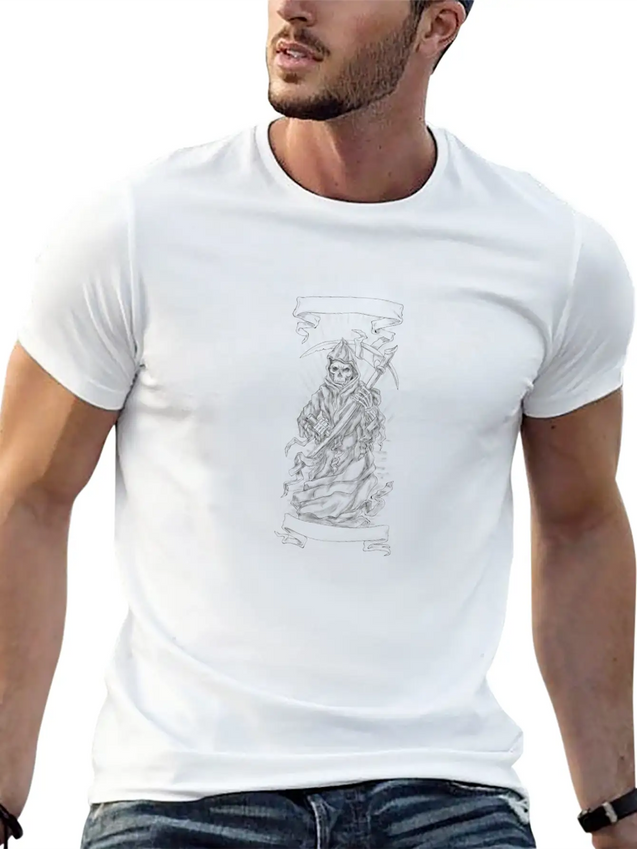 Grim Reaper Scythe Ribbon Tattoo Lightweight Cotton T-Shirt – Daily Comfort Graphic Shirt