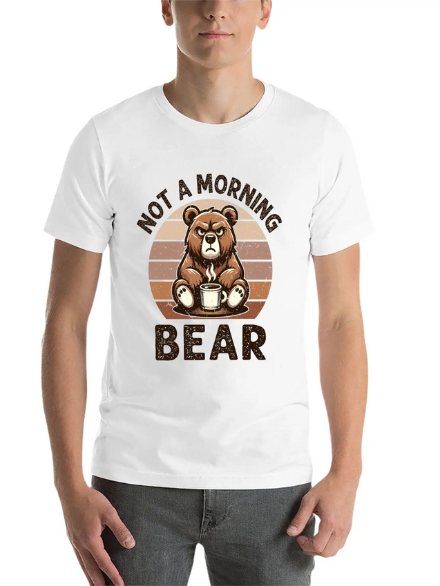 Grumpy Bear With Coffee Morning Mood Lightweight Cotton T-Shirt – Daily Comfort Graphic Shirt