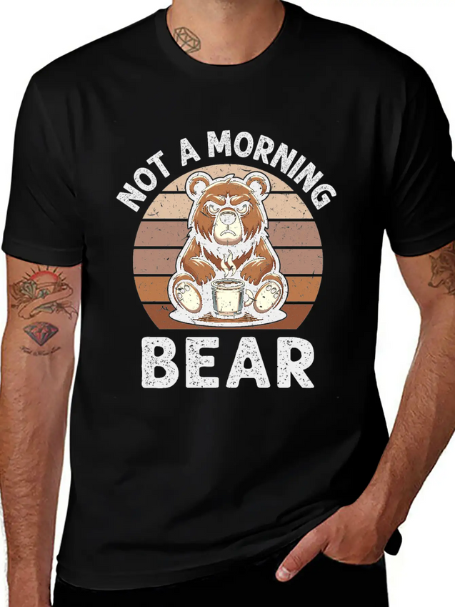 Grumpy Bear With Coffee Morning Mood Lightweight Cotton T-Shirt – Daily Comfort Graphic Shirt