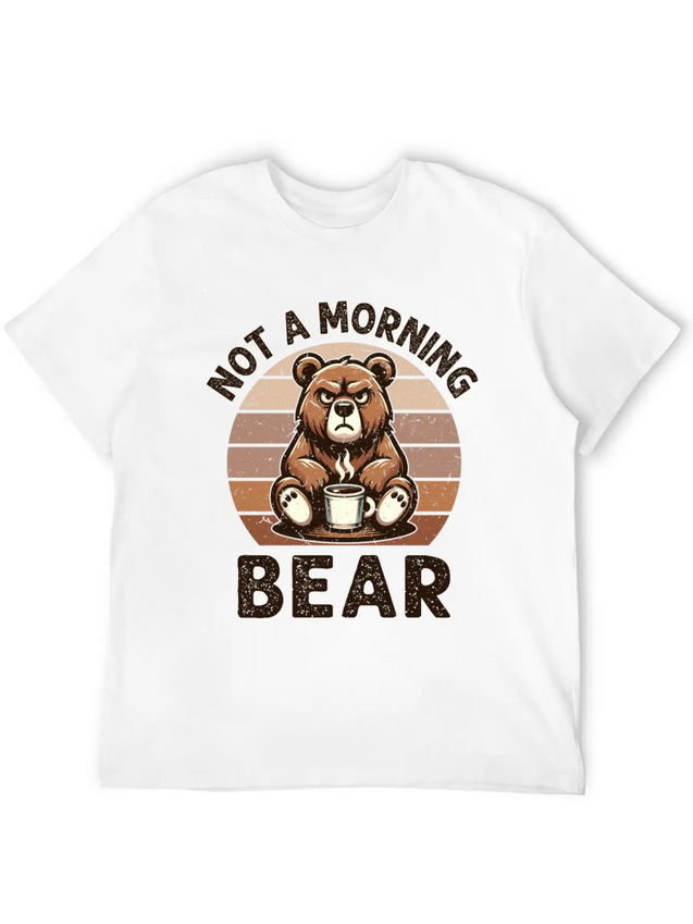 Grumpy Bear With Coffee Morning Mood Lightweight Cotton T-Shirt – Daily Comfort Graphic Shirt
