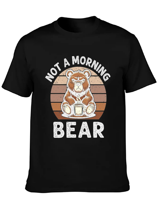 Grumpy Bear With Coffee Morning Mood Lightweight Cotton T-Shirt – Daily Comfort Graphic Shirt