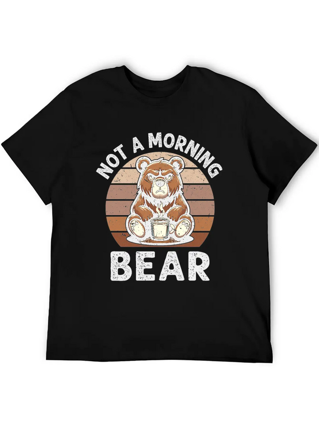Grumpy Bear With Coffee Morning Mood Lightweight Cotton T-Shirt – Daily Comfort Graphic Shirt