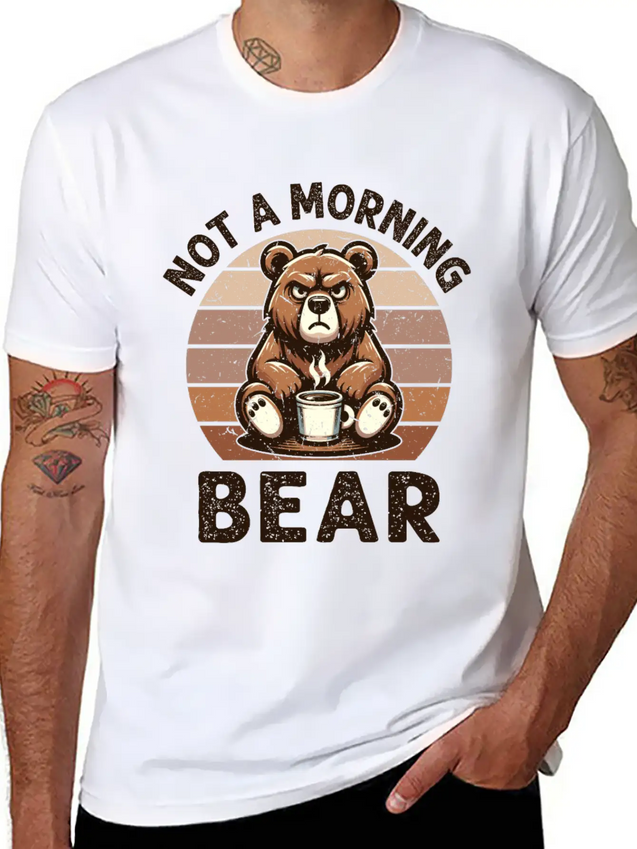 Grumpy Bear With Coffee Morning Mood Lightweight Cotton T-Shirt – Daily Comfort Graphic Shirt