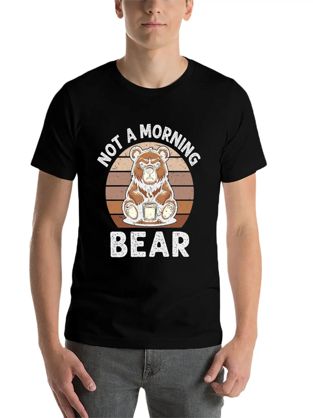 Grumpy Bear With Coffee Morning Mood Lightweight Cotton T-Shirt – Daily Comfort Graphic Shirt