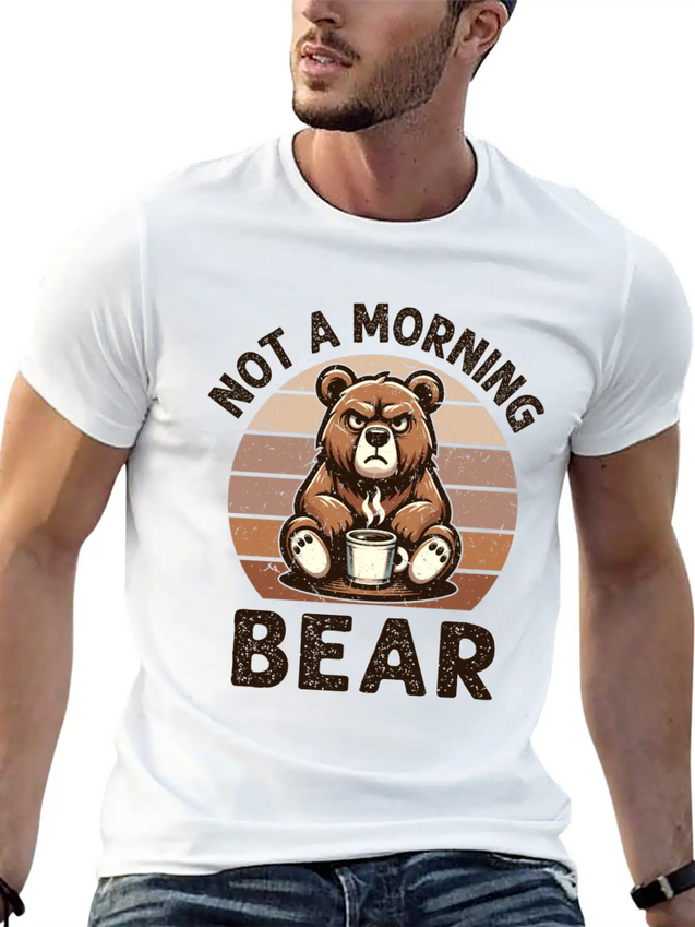 Grumpy Bear With Coffee Morning Mood Lightweight Cotton T-Shirt – Daily Comfort Graphic Shirt