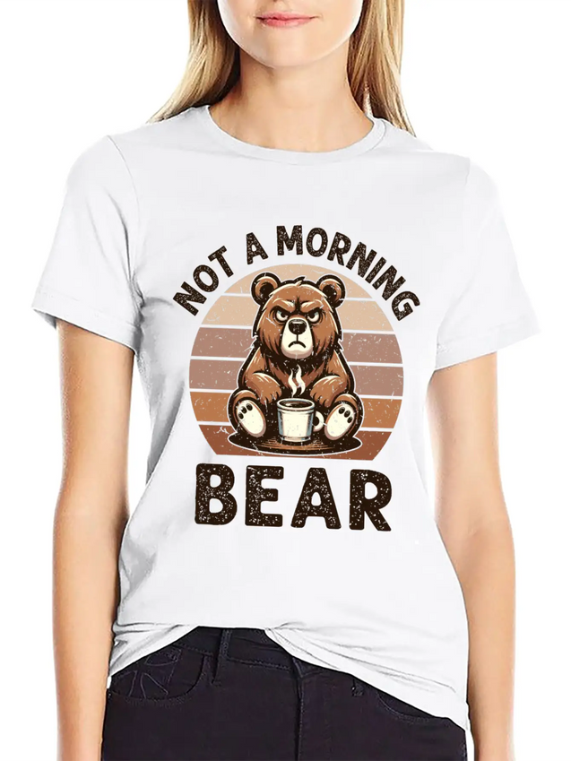 Grumpy Bear With Coffee Morning Mood Lightweight Cotton T-Shirt – Daily Comfort Graphic Shirt