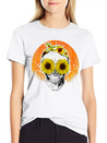 Halloween Sunflower Skull Lightweight Cotton T-Shirt – Daily Comfort Graphic Shirt