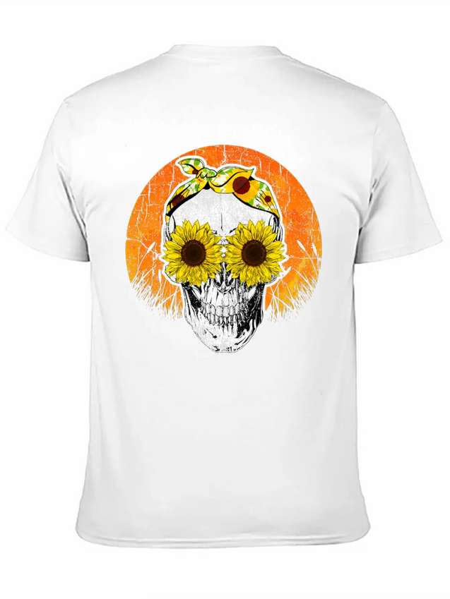 Halloween Sunflower Skull Lightweight Cotton T-Shirt – Daily Comfort Graphic Shirt