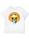 Halloween Sunflower Skull Lightweight Cotton T-Shirt – Daily Comfort Graphic Shirt
