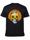 Halloween Sunflower Skull Lightweight Cotton T-Shirt – Daily Comfort Graphic Shirt