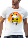 Halloween Sunflower Skull Lightweight Cotton T-Shirt – Daily Comfort Graphic Shirt
