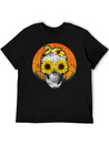 Halloween Sunflower Skull Lightweight Cotton T-Shirt – Daily Comfort Graphic Shirt