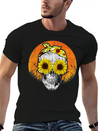 Halloween Sunflower Skull Lightweight Cotton T-Shirt – Daily Comfort Graphic Shirt