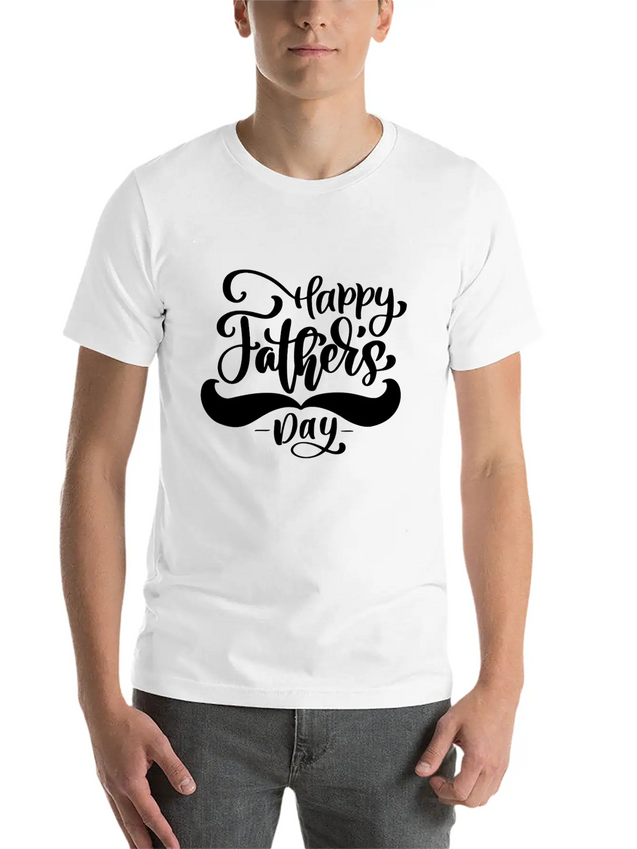 Happy Fathers Day Phrase Hand Drawn Lettering Lightweight Cotton T-Shirt – Daily Comfort Graphic Shirt