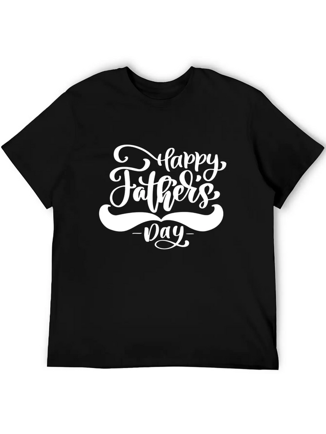 Happy Fathers Day Phrase Hand Drawn Lettering Lightweight Cotton T-Shirt – Daily Comfort Graphic Shirt