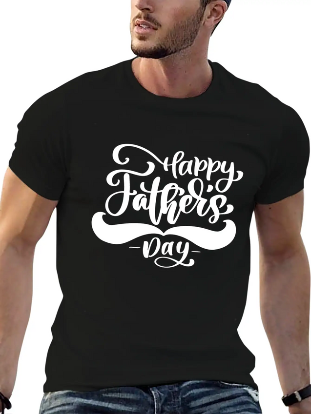 Happy Fathers Day Phrase Hand Drawn Lettering Lightweight Cotton T-Shirt – Daily Comfort Graphic Shirt