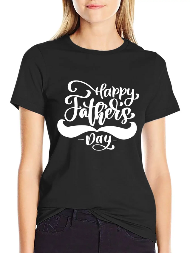 Happy Fathers Day Phrase Hand Drawn Lettering Lightweight Cotton T-Shirt – Daily Comfort Graphic Shirt