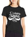Happy Fathers Day Phrase Hand Drawn Lettering Lightweight Cotton T-Shirt – Daily Comfort Graphic Shirt