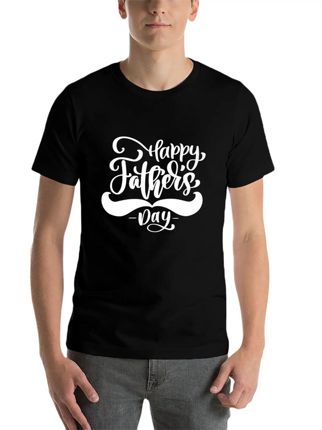 Happy Fathers Day Phrase Hand Drawn Lettering Lightweight Cotton T-Shirt – Daily Comfort Graphic Shirt