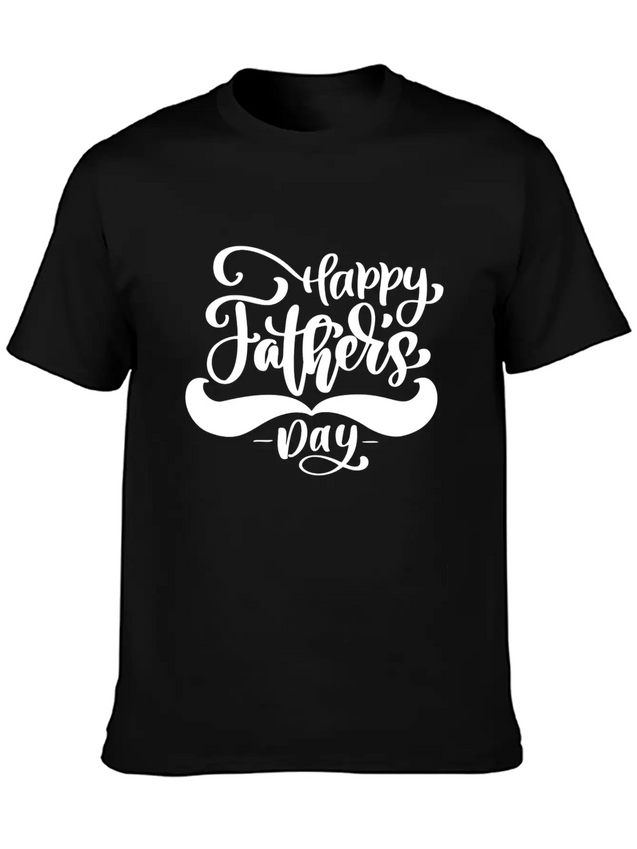 Happy Fathers Day Phrase Hand Drawn Lettering Lightweight Cotton T-Shirt – Daily Comfort Graphic Shirt