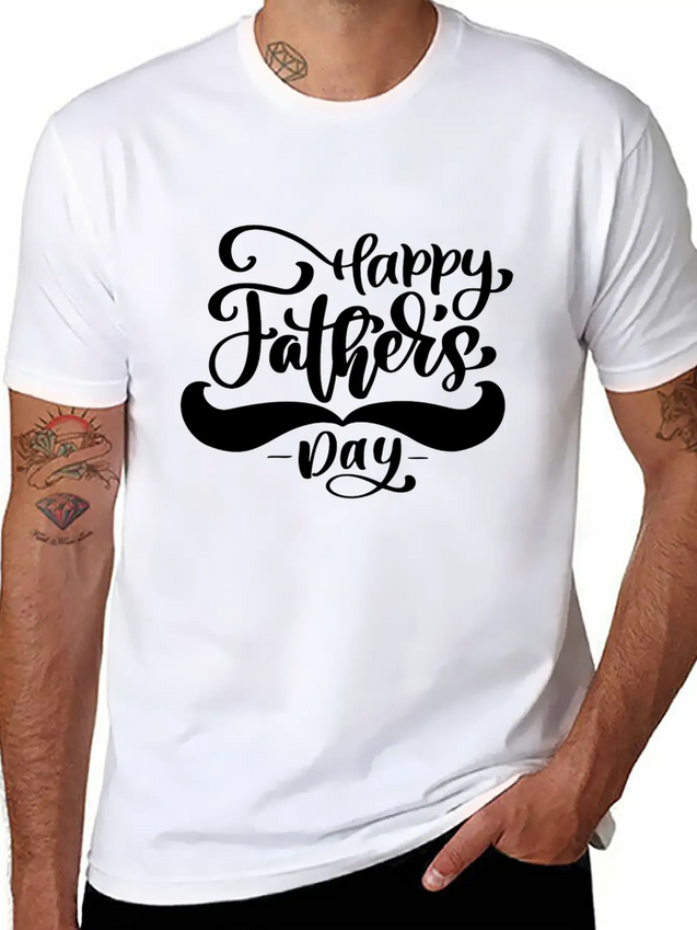 Happy Fathers Day Phrase Hand Drawn Lettering Lightweight Cotton T-Shirt – Daily Comfort Graphic Shirt