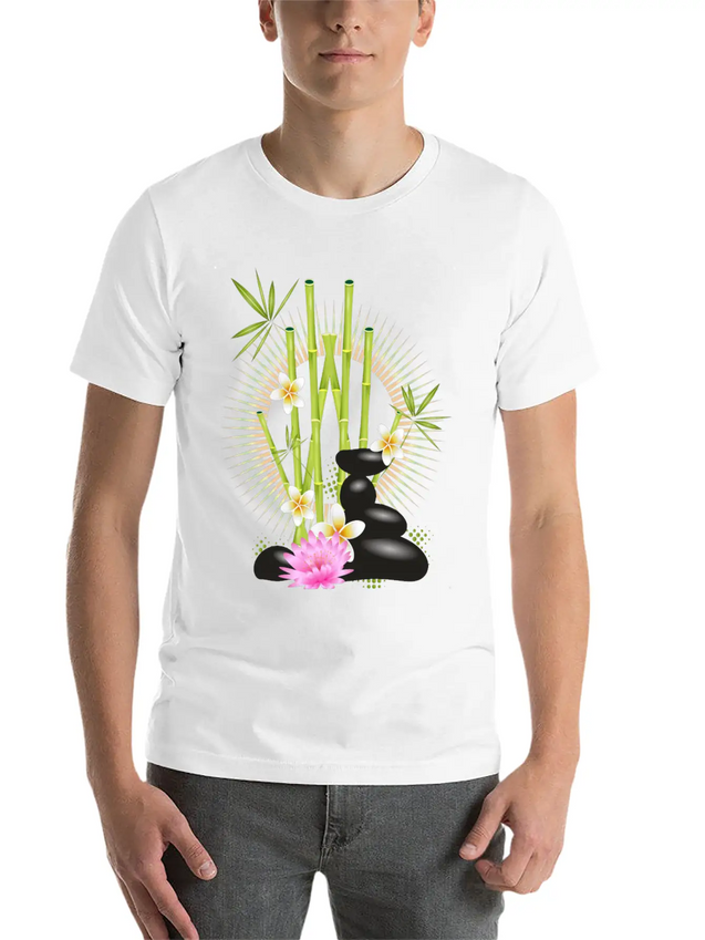 Harmonious Arrangement Of Bamboo, Stones & Flower Lightweight Cotton T-Shirt – Daily Comfort Graphic Shirt