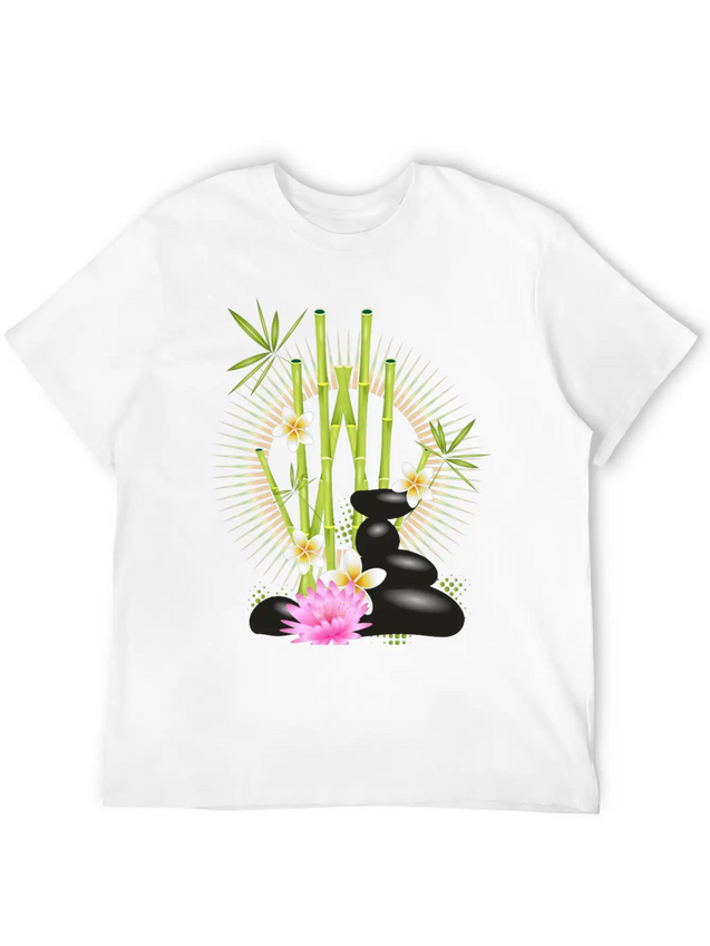 Harmonious Arrangement Of Bamboo, Stones & Flower Lightweight Cotton T-Shirt – Daily Comfort Graphic Shirt