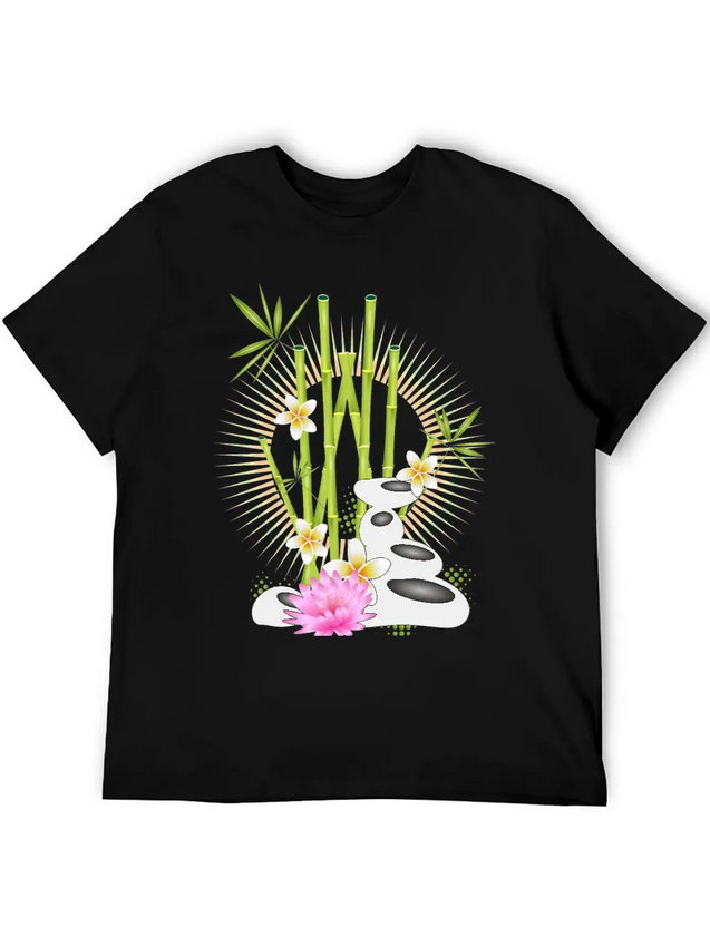 Harmonious Arrangement Of Bamboo, Stones & Flower Lightweight Cotton T-Shirt – Daily Comfort Graphic Shirt