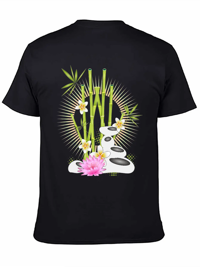 Harmonious Arrangement Of Bamboo, Stones & Flower Lightweight Cotton T-Shirt – Daily Comfort Graphic Shirt