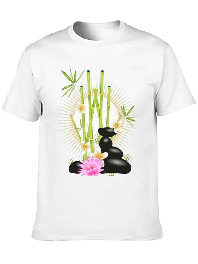 Harmonious Arrangement Of Bamboo, Stones & Flower Lightweight Cotton T-Shirt – Daily Comfort Graphic Shirt