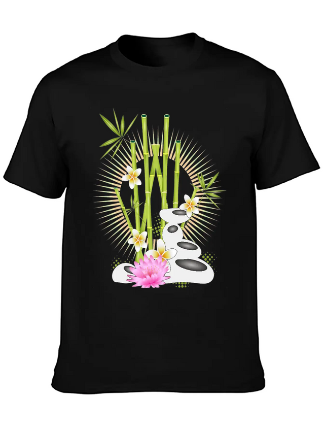 Harmonious Arrangement Of Bamboo, Stones & Flower Lightweight Cotton T-Shirt – Daily Comfort Graphic Shirt