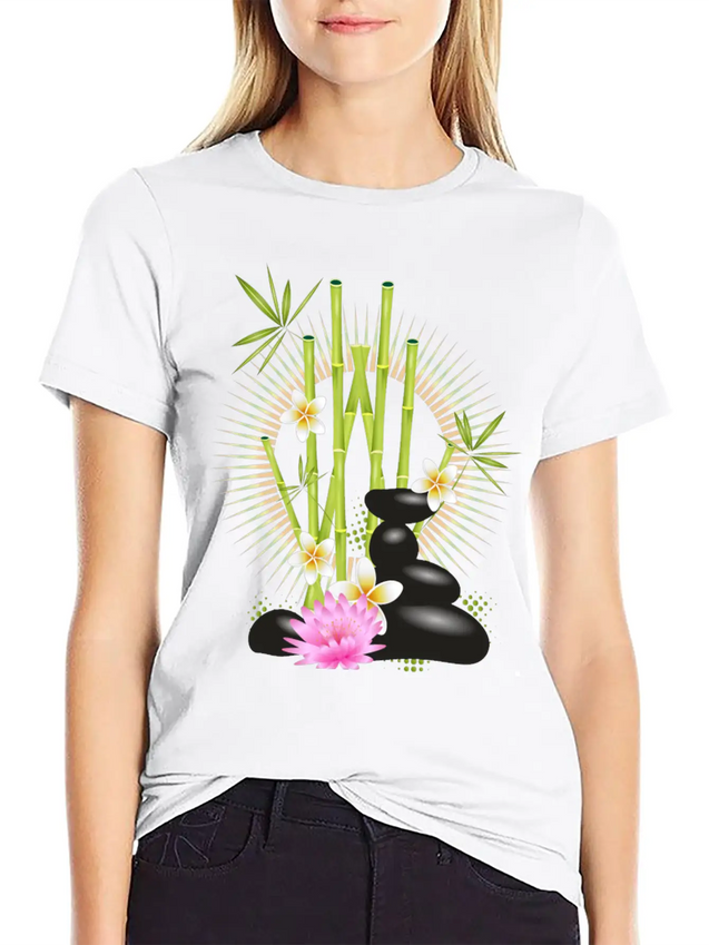 Harmonious Arrangement Of Bamboo, Stones & Flower Lightweight Cotton T-Shirt – Daily Comfort Graphic Shirt