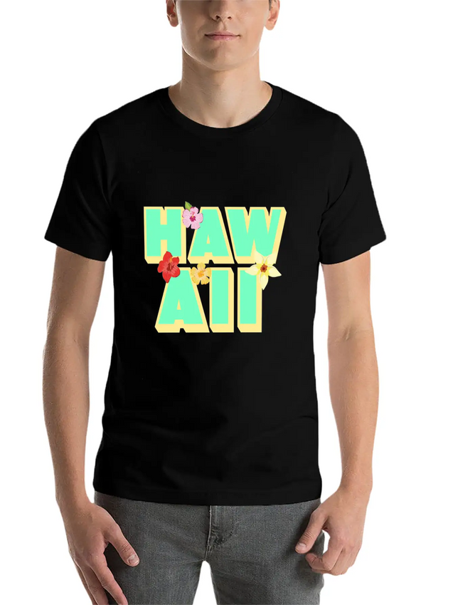 Hawaii Lettering | Orchids Flowers USA Lightweight Cotton T-Shirt – Daily Comfort Graphic Shirt