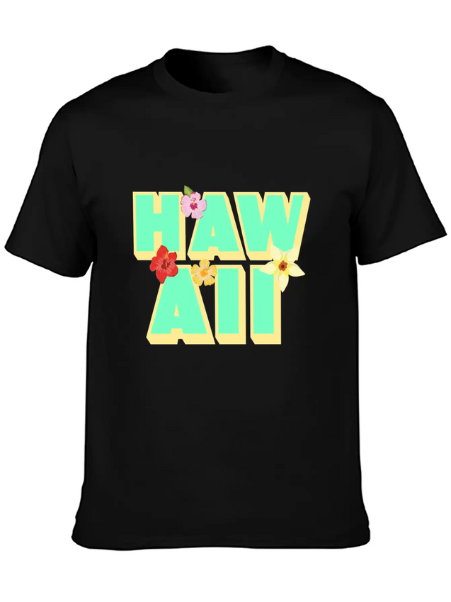 Hawaii Lettering | Orchids Flowers USA Lightweight Cotton T-Shirt – Daily Comfort Graphic Shirt