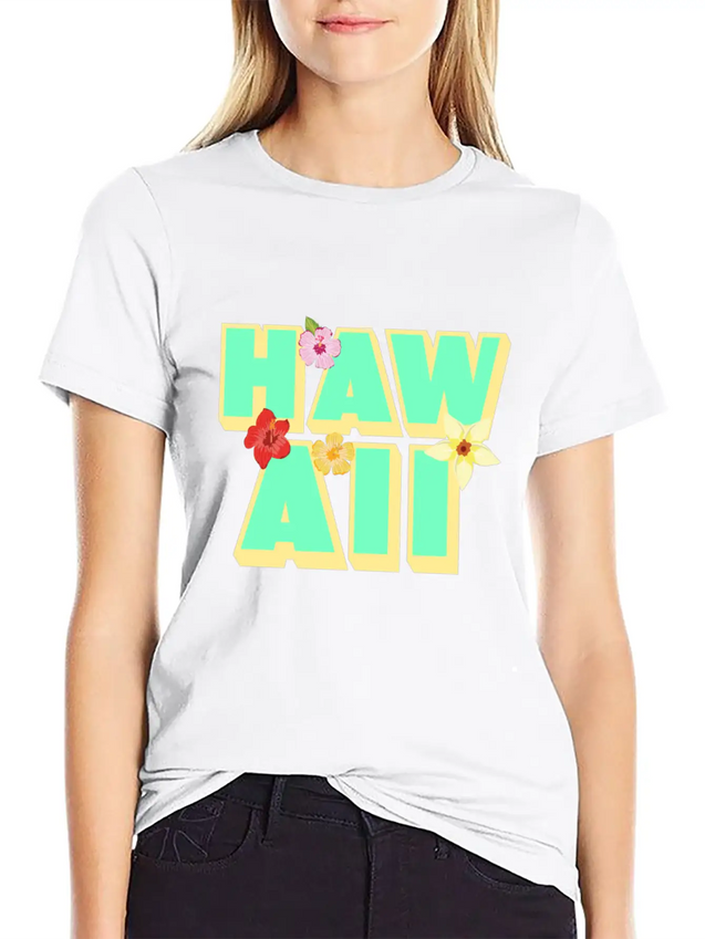 Hawaii Lettering | Orchids Flowers USA Lightweight Cotton T-Shirt – Daily Comfort Graphic Shirt