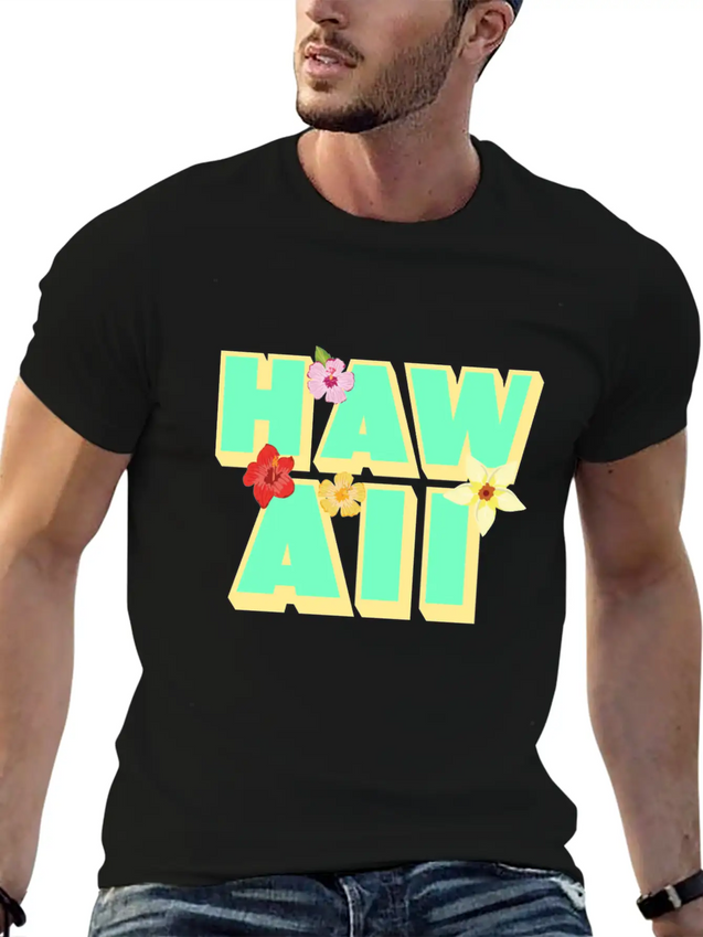 Hawaii Lettering | Orchids Flowers USA Lightweight Cotton T-Shirt – Daily Comfort Graphic Shirt