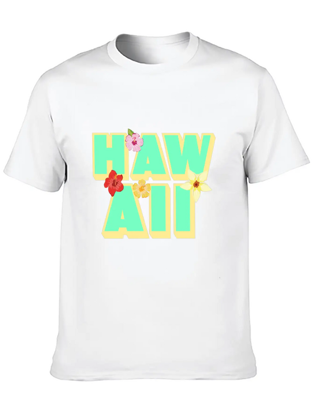 Hawaii Lettering | Orchids Flowers USA Lightweight Cotton T-Shirt – Daily Comfort Graphic Shirt