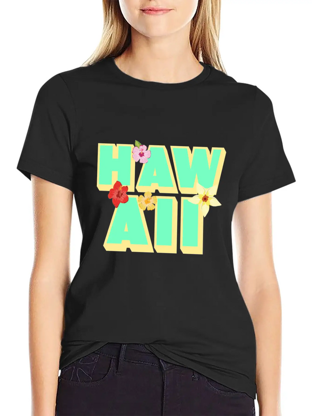 Hawaii Lettering | Orchids Flowers USA Lightweight Cotton T-Shirt – Daily Comfort Graphic Shirt