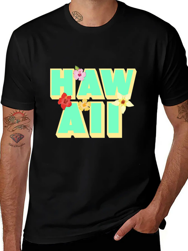 Hawaii Lettering | Orchids Flowers USA Lightweight Cotton T-Shirt – Daily Comfort Graphic Shirt