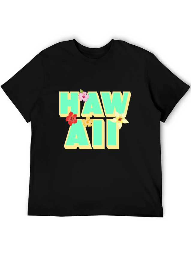 Hawaii Lettering | Orchids Flowers USA Lightweight Cotton T-Shirt – Daily Comfort Graphic Shirt