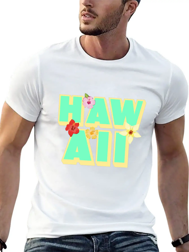 Hawaii Lettering | Orchids Flowers USA Lightweight Cotton T-Shirt – Daily Comfort Graphic Shirt