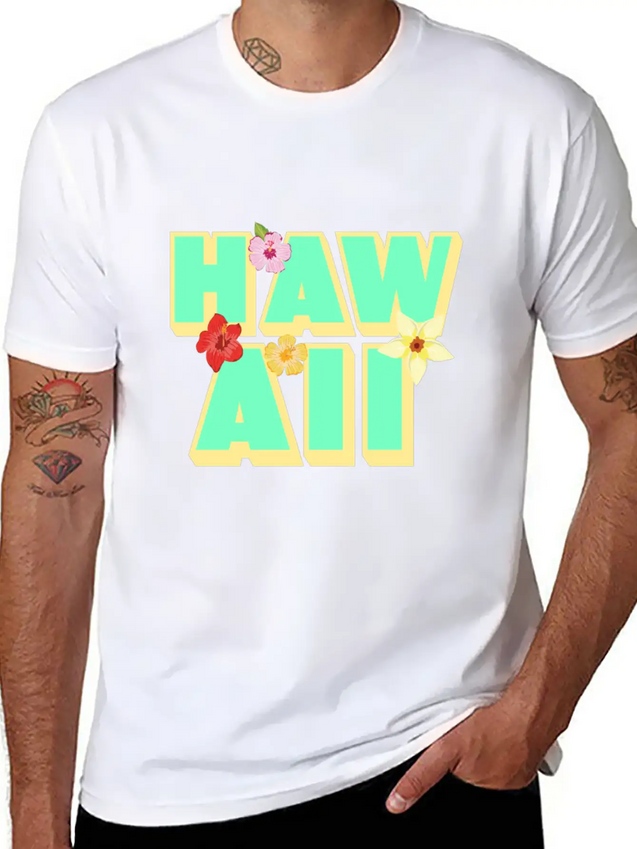 Hawaii Lettering | Orchids Flowers USA Lightweight Cotton T-Shirt – Daily Comfort Graphic Shirt