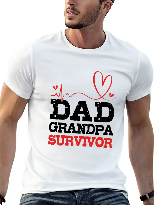 Heartbeat Heart Attack Survivor For Dad Grandpa Lightweight Cotton T-Shirt – Daily Comfort Graphic Shirt