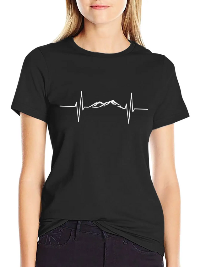 Heartbeat Mountain Lightweight Cotton T-Shirt – Daily Comfort Graphic Shirt