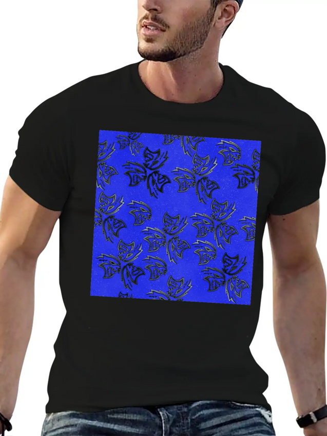 HellCat Pattern Blue Lightweight Cotton T-Shirt – Daily Comfort Graphic Shirt